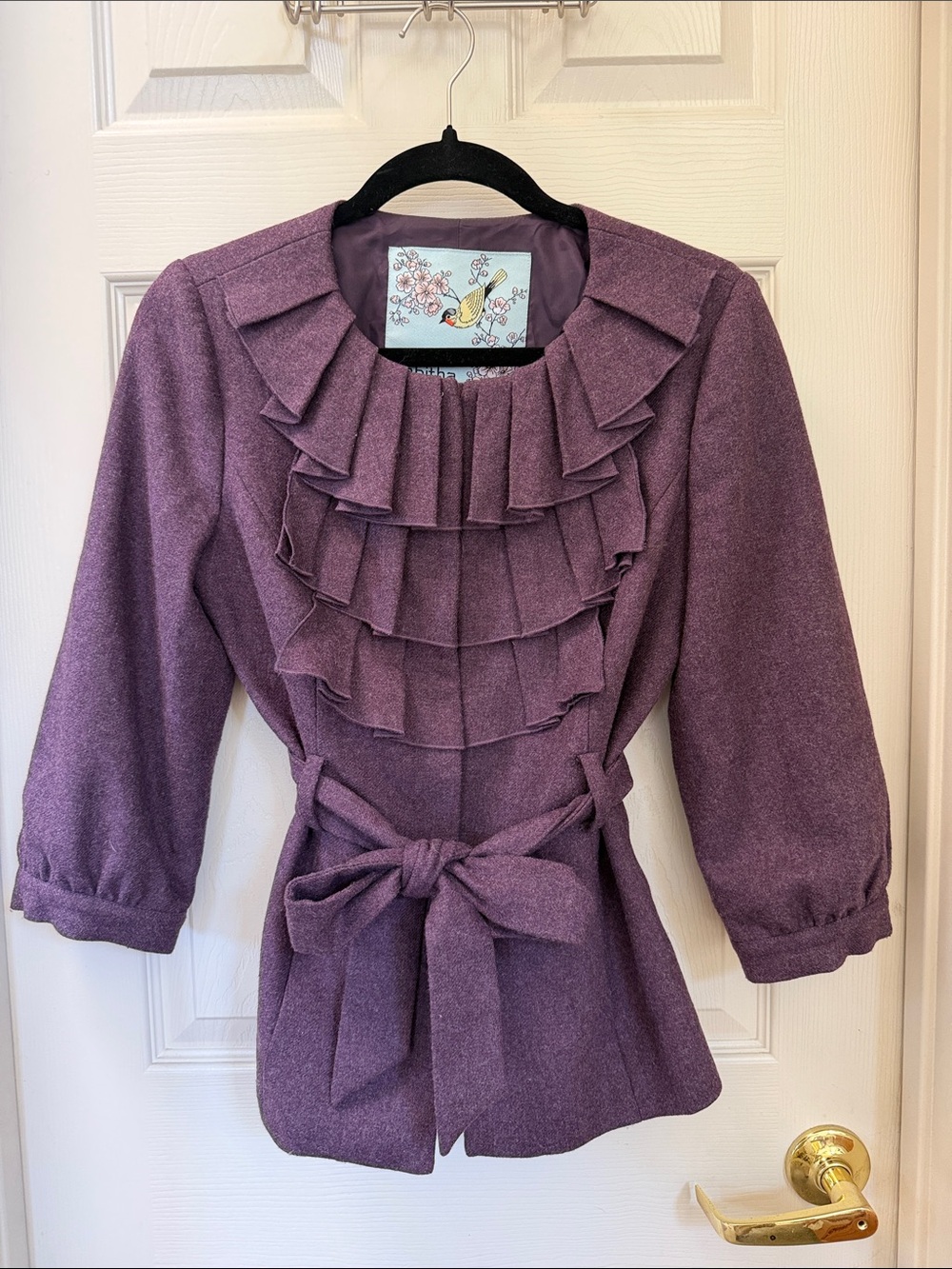 Tabitha Women's Purple Ruffled Belted jacket size 6